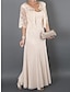 cheap Mother of Bride Dresses with Jacket-Two Piece Mother of the Bride Dress Wedding Guest Elegant Party Square Neck Ankle Length Chiffon Lace 3/4 Length Sleeve with Pleats Solid Color 2024