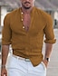 preiswerte Baumwoll-Leinenhemd-Herren leinenhemd Popover-Shirt Lässiges Hemd Schwarz Weiß Hellgrün Langarm Glatt Kragen Frühling Sommer Casual Hawaiianisch Bekleidung