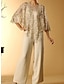 preiswerte Hosenanzug-3-teiliger Anzug Brautmutterkleid kleid hochzeitsgast Elegant Vintage U-Ausschnitt Knöchellänge Chiffon Spitze 3/4 Ärmel mit Einheitliche Farbe 2024