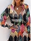cheap Print Dresses-Women&#039;s Floral Leopard Ruched Ruffle V Neck Mini Dress Daily Vacation Long Sleeve Summer Spring