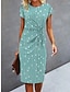 Χαμηλού Κόστους εμπριμέ φορέματα εργασίας-Γυναικεία Φόρεμα εργασίας Φόρεμα σε ευθεία γραμμή Ημιεπίσημο φόρεμα Μοντέρνα Μίντι φόρεμα Σουρωτά Στάμπα Στρογγυλή Ψηλή Λαιμόκοψη Κοντομάνικο Πουά Ταινία Χαλαρή Εφαρμογή Πράσινο του τριφυλλιού