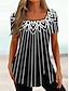 cheap Women&#039;s T-shirts-Women&#039;s Plus Size T shirt Tee Floral Striped Casual Holiday Black White Pink Print Short Sleeve Tunic Basic Square Neck Regular Fit