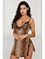 abordables Lingerie sexy-jarretelles sexy femmes profonde v imprimé léopard chemise de nuit côté ouvert sous-vêtements