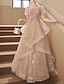 Χαμηλού Κόστους Φορέματα NYE-Γραμμή Α Φορέματα για πάρτι Κομψό Φόρεμα Επισκέπτης γάμου Χοροεσπερίδα Μακρύ Κοντομάνικο Τετράγωνη Λαιμόκοψη Τούλι με Φιόγκος(οι) Πούλιες 2024