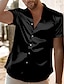 abordables chemise boutonnée pour homme-Homme Chemise Chemise boutonnée Chemise décontractée Chemise Satiné Noir Dorée Manche Courte Plein Revers du quotidien Vacances Vêtement Tenue Mode Décontractées Confortable