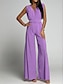 cheap Women&#039;s Jumpsuits-Women&#039;s Jumpsuit Backless High Waist Solid Color V Neck Elegant Wedding Office Regular Fit Sleeveless Black Pink Purple S M L Summer