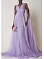 A-Line Evening Gown Sexy Dress Formal Wedding Guest Court Train Sleeveless V Neck Capes Chiffon with Rhinestone Ruched