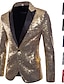 cheap Men&#039;s Blazers-Men&#039;s Blazer Performance Cocktail Party Punk Fashion Spring Fall Sequin Solid Color Pocket Shining Single Breasted One-button Blazer Silver Black Red Blue