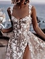 cheap Wedding Dresses-Beach Boho Wedding Dresses A-Line Sweetheart Regular Straps Court Train Lace Bridal Gowns With Appliques Split Front 2024