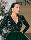 cheap Cocktail Dresses-Ball Gown A-Line Cocktail Dress Red Green Dresses Vintage Dress Evening Party Cocktail Party Tea Length Long Sleeve Jewel Neck Fall Wedding Guest Tulle with Sequin 2024