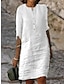זול עיצוב שמלות כותנה ופשתן-שמלת חולצה קז&#039;ואל לנשים שמלת כותנה פשתן שמלת משמרת שמלת מידי שמלת במבוק אופנה בסיסית חיצונית יומית חופשה יומית כפתור צווארון כפתור 3/4 אורך שרוול קיץ אביב סתיו 2023 התאמה רופפת לבן
