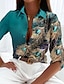 baratos Blusas e Camisas de mulher-Mulheres Camisa Social Blusa Pena Casual Botão Imprimir Verde Manga Longa Básico Neon &amp; Bright Colarinho de Camisa Primavera Outono