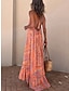Χαμηλού Κόστους Print Φορέματα-Γυναικεία Μακρύ φόρεμα Φόρεμα Boho Boho Chic Φορέματα Φύλλο Βοημία Καθημερινό Καθημερινά Αργίες Με Βολάν Εξώπλατο Αμάνικο Λαιμός Φόρεμα Κανονικό Πορτοκαλί Καλοκαίρι Άνοιξη Τ M L XL