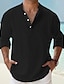 cheap Cotton Linen Shirt-Men&#039;s Linen Shirt Popover Shirt Casual Shirt Beach Shirt Black White Pink Long Sleeve Plain Henley Spring &amp; Summer Hawaiian Holiday Clothing Apparel