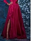 ieftine Rochii de Seară-rochie de seară în formă de a rochie florală rochie roșie verde rochie invitată la nuntă petrecere de nuntă lungime podea mânecă lungă decolteu în v șifon cu fante cu pliuri 2024