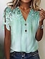 cheap Women&#039;s T-shirts-Women&#039;s T shirt Tee Graphic Pink Blue Green Print Button Cut Out Short Sleeve Daily Weekend Basic V Neck Regular Fit