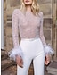 Χαμηλού Κόστους φορμάκια για πάρτι-γυναικεία ολόσωμη φόρμα με ψηλόμεσο φτερό αστραφτερό μονόχρωμο πλήρωμα λαιμόκοψη streetwear γαμήλιο πάρτι κανονική εφαρμογή μακρυμάνικο λευκό ροζ μπλε s m l καλοκαίρι