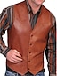 cheap Men&#039;s Vest-Men&#039;s Leather Vest Daily Wear Vacation Going out Vintage Fashion Spring &amp;  Fall Button Faux Leather Comfortable Plain Single Breasted V Neck Regular Fit Red Brown Vest