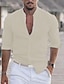 preiswerte Baumwoll-Leinenhemd-Herren Hemd leinenhemd Sommerhemd Strandhemd Schwarz Weiß Rosa Langarm Feste Farbe Kragen Hawaiianisch Festtage Bekleidung