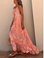 Χαμηλού Κόστους Print Φορέματα-Γυναικεία Μακρύ φόρεμα Φόρεμα Boho Boho Chic Φορέματα Φύλλο Βοημία Καθημερινό Καθημερινά Αργίες Με Βολάν Εξώπλατο Αμάνικο Λαιμός Φόρεμα Κανονικό Πορτοκαλί Καλοκαίρι Άνοιξη Τ M L XL