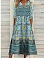 olcso Mintás ruhák-Női Virágos Fodrozott Zseb V-alakú Midi ruha Szüret Etno Napi Vakáció Háromnegyedes Nyár Tavasz