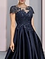 cheap Mother of the Bride Dresses-A-Line Mother of the Bride Dress Formal Wedding Guest Elegant Party High Low Scoop Neck Asymmetrical Tea Length Satin Lace Half Sleeve with Sequin Appliques 2024