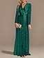 cheap Party Dresses-Mermaid Dress Party Dresses Red Green Dress Formal Wedding Guest Sweep / Brush Train Long Sleeve V Neck Sequined with Sequin 2024