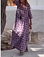cheap Print Dresses-Women&#039;s Casual Dress Geometric Print V Neck Maxi long Dress Casual Daily Vacation 3/4 Length Sleeve Summer Spring