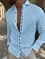 billige Bomuldslinnedskjorte-Herre Sommer skjorte Strandtrøje Hvid Blå Grøn Langærmet Vanlig Knaphul Forår sommer Hawaiiansk Ferie Tøj Basale