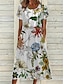 cheap Print Dresses-Women&#039;s A Line Dress Summer Dress Leaf Floral Print Ruched Crew Neck Midi Dress Fashion Modern Outdoor Daily Short Sleeve Regular Fit White Yellow Red Summer Spring S M L XL XXL