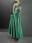 Χαμηλού Κόστους Κοκτέιλ Φορέματα-Κοκτέιλ φόρεμα σε γραμμή κόκκινο πράσινα φορέματα κομψό φόρεμα κόκκινο πράσινο φόρεμα επίσημο ασύμμετρο μανίκι 3/4 μήκους κόσμημα λαιμόκοψη φθινοπωρινό guest σατέν γάμου με πιέτες απλικέ 2024