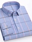 baratos Camisas masculinas de negócios-Homens Saia camisa de botão Camisa Oxford Azul Claro Vermelho Escuro Vermelho Manga Longa Xadrez / listrado / divisa Colarinho de Camisa Todas as Estações Escritório e Carreira Roupa Diária Roupa