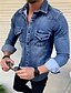 cheap Denim Tops-Men&#039;s Demin Shirt Solid Color Turndown Blue Royal Blue Light Blue Gray Black Street Daily Long Sleeve Button-Down Clothing Apparel Denim Casual Comfortable Pocket