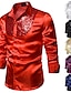 abordables camisas de esmoquin para hombre-Hombre camisa de baile Camisa disco Camisa de satén de seda Negro Blanco Rojo Manga Larga Plano Cuello Rendimiento Boda Ropa Lentejuelas