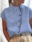 رخيصةأون ملابس علوية أساسية للنساء-نسائي قميص بلوزة المدورة قميص سهل أزرار فضفاض أنيق موضة أساسي كم قصير رقبة طوقية مرتفعة أبيض