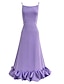 זול שמלות NYE-גזרת A שמלות מסיבה שכבות שמלה אורחת חתונה סיום לימודים באורך הקרסול ללא שרוולים רצועות ספגטי פוליסטר עם גדילים (פרנזים) 2024