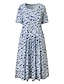 cheap Print Dresses-Women&#039;s Casual Dress Midi Dress Blue Short Sleeve Floral Ruched Spring Summer Crew Neck Basic 2023 S M L XL XXL 3XL