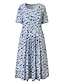Χαμηλού Κόστους Casual Floral Φορέματα-Γυναικεία Καθημερινό φόρεμα Μίντι φόρεμα Θαλασσί Κοντομάνικο Φλοράλ Σουρωτά Άνοιξη Καλοκαίρι Στρογγυλή Ψηλή Λαιμόκοψη Βασικό 2023 Τ M L XL XXL 3XL