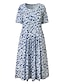 abordables Vestidos estampados-Mujer Vestido informal Vestido Midi Azul Piscina Manga Corta Floral Frunce Primavera Verano Cuello Barco Básico 2023 S M L XL XXL 3XL