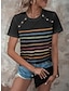 preiswerte T-Shirts für Damen-Damen T Shirt Gestreift Taste Bedruckt Casual Täglich Modisch Kurzarm Rundhalsausschnitt Schwarz Sommer