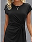Χαμηλού Κόστους απλά φορέματα-Γυναικεία Μαύρο φόρεμα Σκέτο Τοποθετημένο μπροστινό στρίψιμο Στρογγυλή Ψηλή Λαιμόκοψη Μίντι φόρεμα Βασικό Καθημερινά Ημερομηνία Κοντομάνικο Καλοκαίρι Άνοιξη