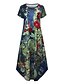 baratos Vestidos Estampados-vestido longo feminino vestido maxi verde azul cinza azul escuro manga curta estampa floral primavera verão gola redonda casual 2023 s m l xl xxl xxxl