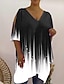 abordables Camisetas de mujer-Mujer Camiseta Bloque de color Retrato Casual Cortado Estampado Negro Manga Corta Básico Escote en Pico
