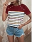 preiswerte T-Shirts für Damen-Damen T Shirt Gestreift Taste Bedruckt Casual Täglich Modisch Kurzarm Rundhalsausschnitt Schwarz Sommer