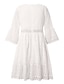 cheap Plain Dresses-Women‘s Party Dress Casual Dress Lace Dress Mini Dress White Beige 3/4 Length Sleeve Embroidery Ruched Summer Spring Fall V Neck Fashion Wedding Summer Dress