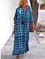 olcso Mintás ruhák-Női hétköznapi ruha Nyomtatott V-alakú Maxi hosszú ruha Napi Vakáció Háromnegyedes Nyár Tavasz