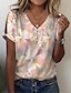 preiswerte T-Shirts für Damen-Damen T Shirt Henley Shirt Blumen Festtage Wochenende Taste Ausgeschnitten Bedruckt Rosa Kurzarm Basic Neon und Hell V Ausschnitt