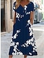 abordables Robes à motifs-Femme Robe Trapèze Floral Imprimer Col V Robe mi-longue du quotidien Vacances Manche Courte Eté Printemps