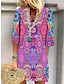 voordelige Jurken met print-Dames Hemdjurk Bloemig Paisley Afdrukken V-hals Mini-jurk Dagelijks Vakantie 3/4 mouw Zomer Lente