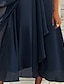 cheap Plain Dresses-Women&#039;s Elegant A-Line Midi Dress V-Neck Lace Short Sleeve Chiffon Flowy Navy Blue Evening Party Wedding Summer